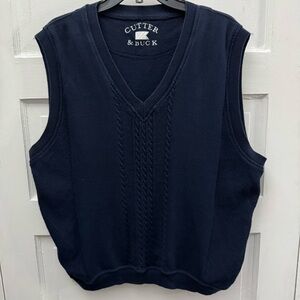 V-Neck Sweater Vest Cutter & Buck Men’s XL Navy Cable Knit